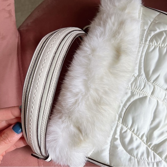 Coach White Satin Bag with Rabbit Fur Trim - Picture 6 of 7